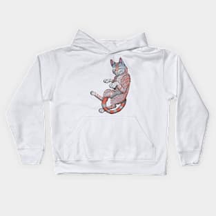 Red on Blue Tabby Shorthair Kids Hoodie